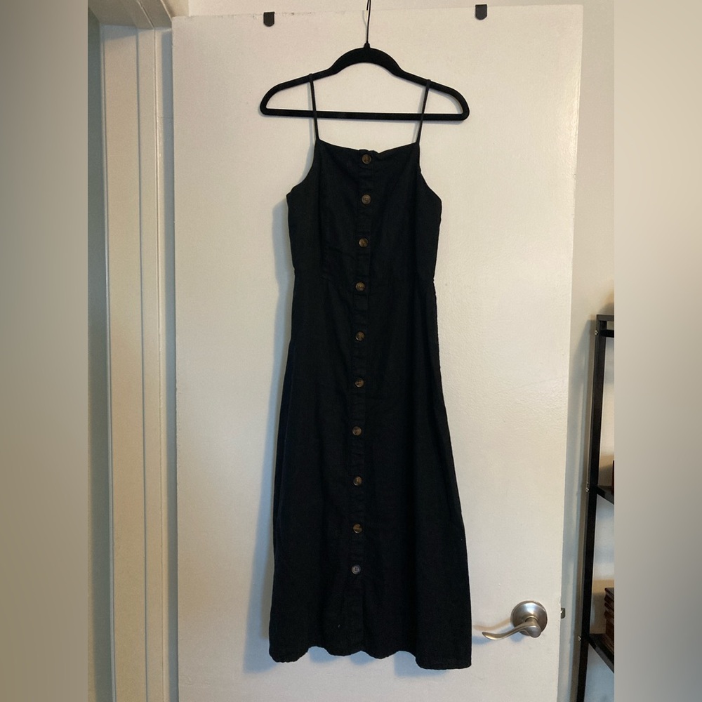 Black Linen Button Dress